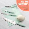 image5Piece Cutlery ampamp Cutting Board Set HighCarbon Stainless Steel Knives with Soft Grip Handles Reversible Cutting Board for Chopping ampamp Serving Aqua
