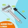 imageJulienne Vegetable Peeler with Cleaning Brush Sharp Stainless Steel Blades 2 Piece Set Dishwasher Safe