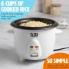 imageMini Rice Cooker with Removable Nonstick Bowl and Auto Keep Warm Function Great For Soups Stews Grains and Oats 6 Cups Cooked 3 Cups Uncooked 15Quart WhiteWhite