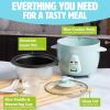 imageMini Rice Cooker with Removable Nonstick Bowl and Auto Keep Warm Function Great For Soups Stews Grains and Oats 6 Cups Cooked 3 Cups Uncooked 15Quart WhiteAqua