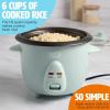 imageMini Rice Cooker with Removable Nonstick Bowl and Auto Keep Warm Function Great For Soups Stews Grains and Oats 6 Cups Cooked 3 Cups Uncooked 15Quart WhiteAqua