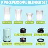 imagePersonal Blender With Cups 350W Powerful Blending Motor 9Piece Set With 4 Cups ampamp Travel Lid Compact ampamp Portable WhiteAqua