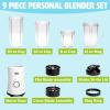 imagePersonal Blender With Cups 350W Powerful Blending Motor 9Piece Set With 4 Cups ampamp Travel Lid Compact ampamp Portable WhiteWhite