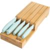 imageInDrawer Kitchen Knife Set SpaceSaving Cutlery and Kitchen Organizer Includes Chef Bread Santoku Utility and Paring Knives 6Piece Aqua