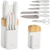 imageKitchen Knife Set with Block Cutlery Set includes Chef Bread Utility Paring Steak Knives ampamp Shears 10Piece AquaWhite