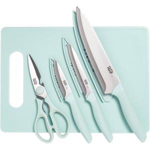 image5Piece Cutlery ampamp Cutting Board Set HighCarbon Stainless Steel Knives with Soft Grip Handles Reversible Cutting Board for Chopping ampamp Serving Aqua