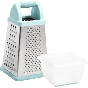 imageBox Grater with Storage Container ampamp Lid MultiSided Stainless Steel Grater for Fine Medium Coarse Shreds ampamp Slicing NonSlip Base Dishwasher Safe Aqua