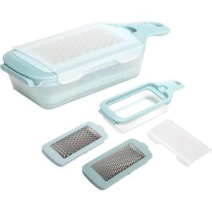 imageInterchangeable Grater with Storage Box Includes Coarse ampamp Fine Stainless Steel Blades NonSlip Base for Stability Dishwasher Safe Aqua