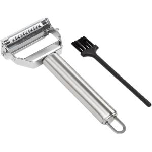 imageJulienne Vegetable Peeler with Cleaning Brush Sharp Stainless Steel Blades 2 Piece Set Dishwasher Safe
