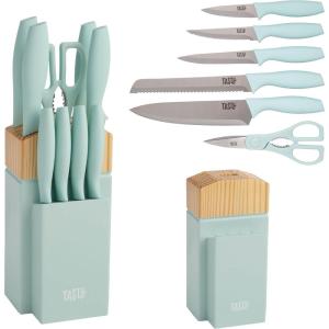 imageKitchen Knife Set with Block Cutlery Set includes Chef Bread Utility Paring Steak Knives ampamp Shears 10Piece AquaAqua