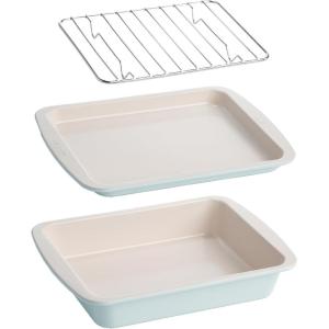 imageNonstick Toaster Oven Baking 3Piece Set PinkAqua