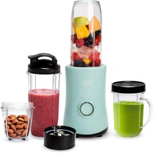 imagePersonal Blender With Cups 350W Powerful Blending Motor 9Piece Set With 4 Cups ampamp Travel Lid Compact ampamp Portable WhiteAqua