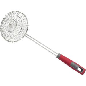 imageStainless Steel Round Wire Skimmer Comfort Grip Handle for Safe Scooping Skimming and Serving 5quot Diameter Red