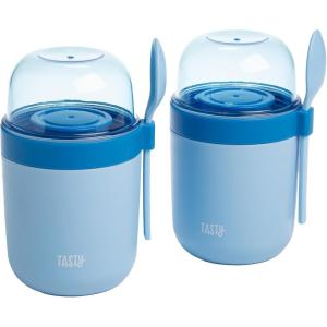 imageTravel Snack Cups with Spoons OnTheGo Snacking Divided Compartments Great for Nuts Cereal Granola Yogurt and More Made Without BPA 2Pack BlueBlue