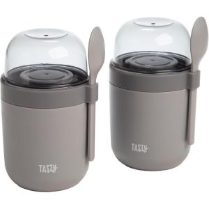 imageTravel Snack Cups with Spoons OnTheGo Snacking Divided Compartments Great for Nuts Cereal Granola Yogurt and More Made Without BPA 2Pack BlueGray