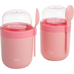 imageTravel Snack Cups with Spoons OnTheGo Snacking Divided Compartments Great for Nuts Cereal Granola Yogurt and More Made Without BPA 2Pack BluePink