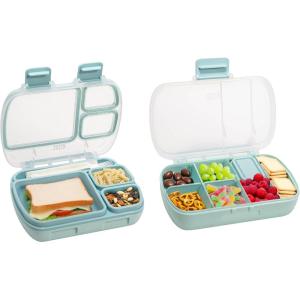 imageTasty 2Piece Snack ampamp Bento Box Set Includes Lunch Box ampamp Snack Box Portable Food Storage with BuiltIn Phone Stand Carry Handles Aqua