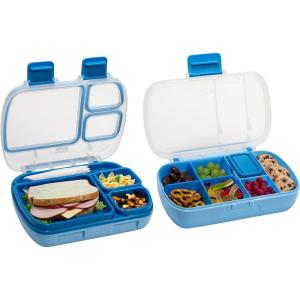 imageTasty 2Piece Snack ampamp Bento Box Set Includes Lunch Box ampamp Snack Box Portable Food Storage with BuiltIn Phone Stand Carry Handles Blue