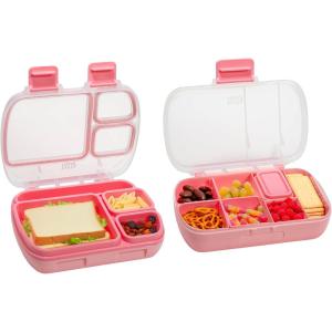 imageTasty 2Piece Snack ampamp Bento Box Set Includes Lunch Box ampamp Snack Box Portable Food Storage with BuiltIn Phone Stand Carry Handles Pink