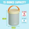 imageTasty Food Jar with Folding Handle Portable Snack Travel or Lunch Container Stainless Steel Insulated Vacuum with LeakProof Lid Keeps Food Hot or Cold for Hours 15Ounce PinkAqua