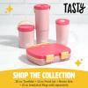 imageTasty Food Jar with Folding Handle Portable Snack Travel or Lunch Container Stainless Steel Insulated Vacuum with LeakProof Lid Keeps Food Hot or Cold for Hours 15Ounce PinkPink