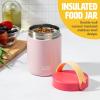 imageTasty Food Jar with Folding Handle Portable Snack Travel or Lunch Container Stainless Steel Insulated Vacuum with LeakProof Lid Keeps Food Hot or Cold for Hours 15Ounce PinkPink