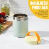 imageTasty Food Jar with Folding Handle Portable Snack Travel or Lunch Container Stainless Steel Insulated Vacuum with LeakProof Lid Keeps Food Hot or Cold for Hours 15Ounce PinkAqua