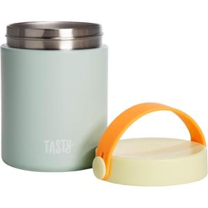 imageTasty Food Jar with Folding Handle Portable Snack Travel or Lunch Container Stainless Steel Insulated Vacuum with LeakProof Lid Keeps Food Hot or Cold for Hours 15Ounce PinkAqua