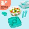 imageTasty Stackable Bento Box 37 oz Base with Removable Toppings Tray ampamp Sauce Cup Includes Knife ampamp Spork EasyLatch Lid Dishwasher Safe Aqua